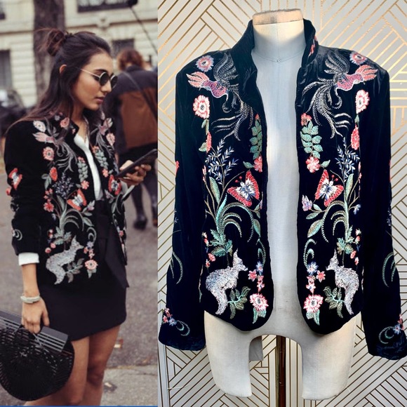zara black embroidered jacket